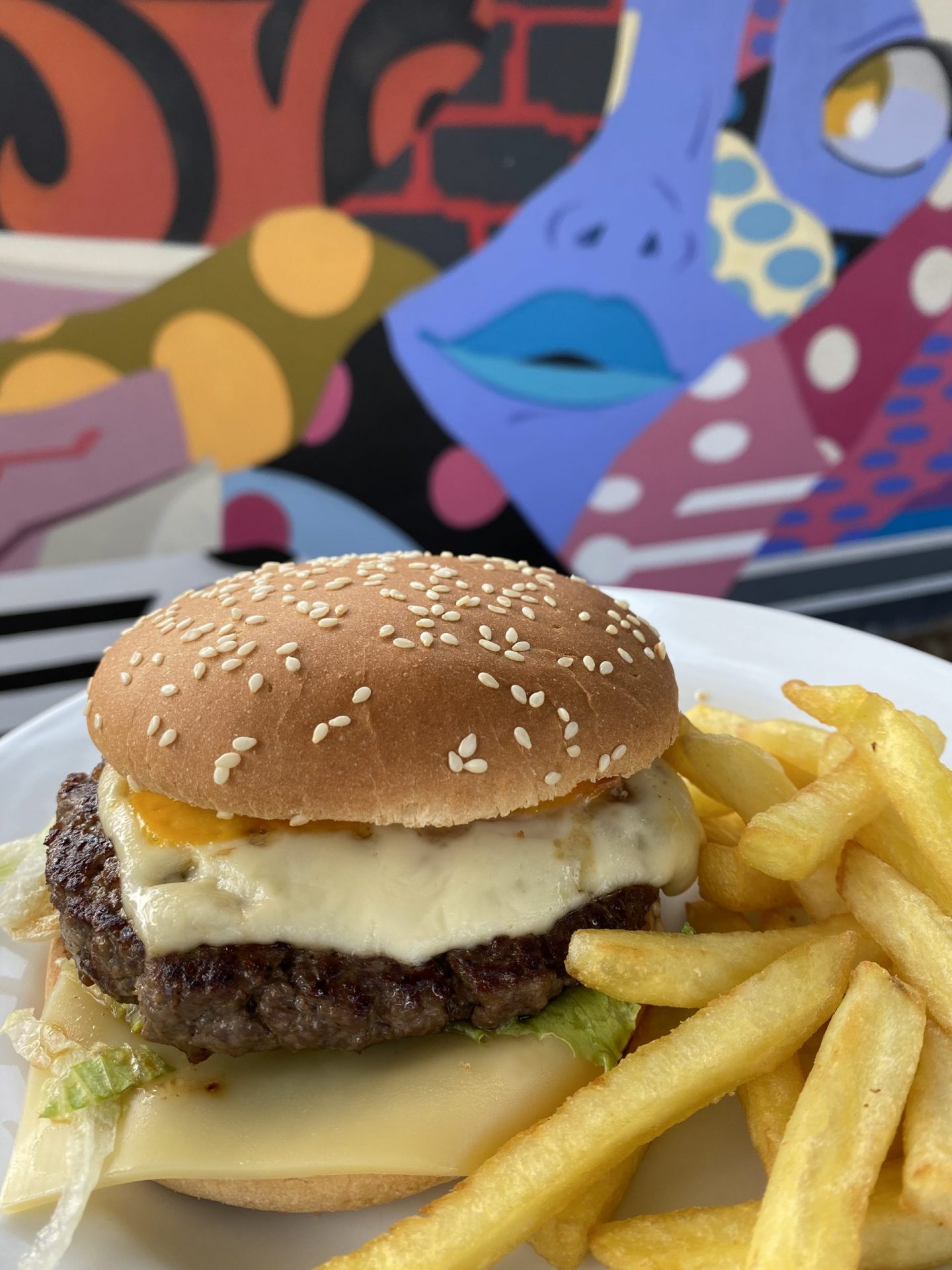 Burger and fries at ICP